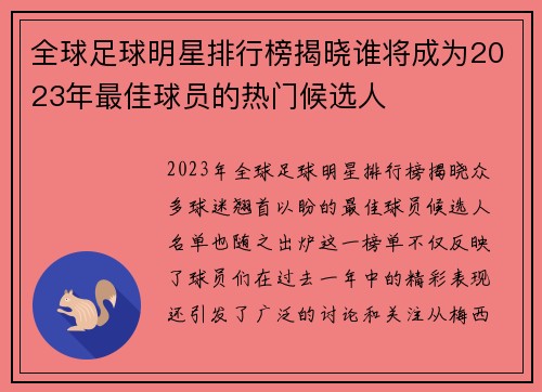 全球足球明星排行榜揭晓谁将成为2023年最佳球员的热门候选人
