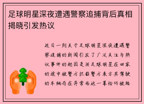足球明星深夜遭遇警察追捕背后真相揭晓引发热议